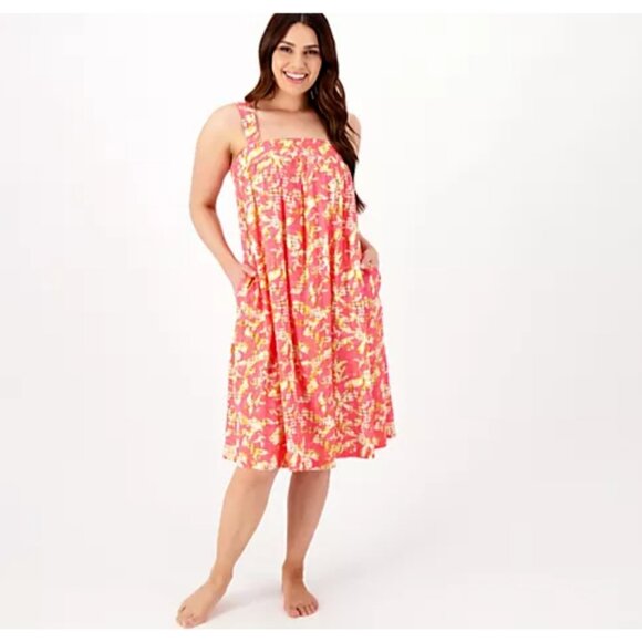 Breezies Lounge Dress Simple Breeze with Pockets Sz S Coral Rose A599565 - Picture 1 of 5